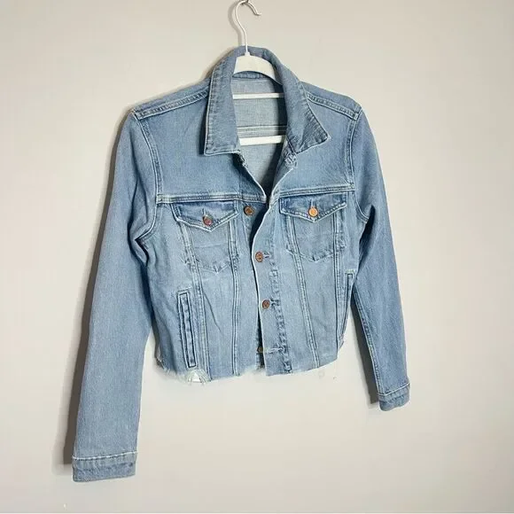 NWOT ETICA Lennox Mini Cropped Trucker Denim Blue Women's Jacket - Picture 6 of 13